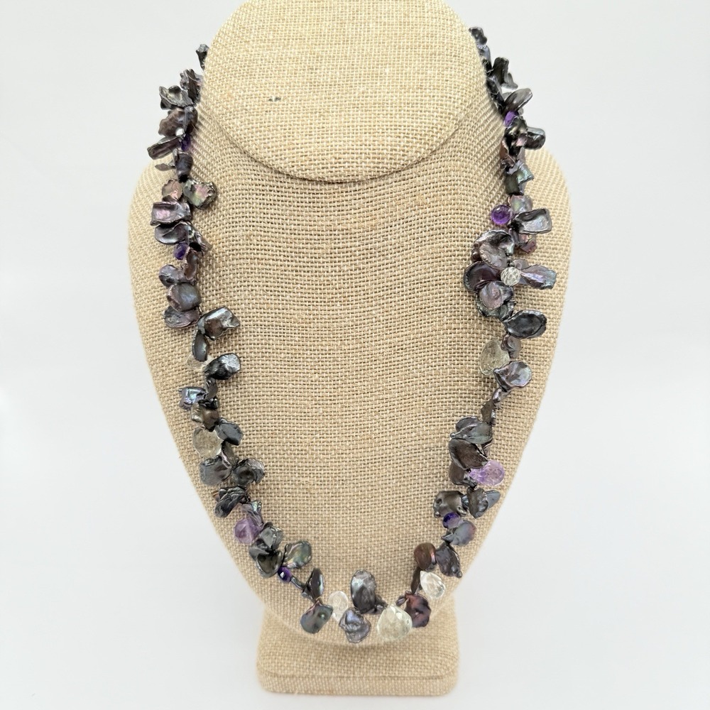 Vintage 19" Keshi Irregular Corn Flake Purple Black Pearl Necklace